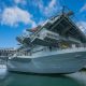 USS Midway looking up from the boardwalk in Downtown San Diego