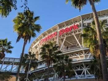 Outside of Padres Stadium Petco Park San Diego with Palm trees