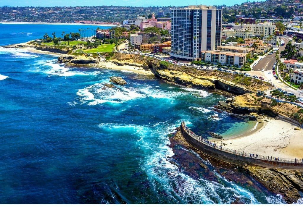 Aerial View of Childrens Pool La Jolla Coastal cliffs