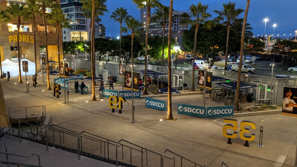Petco Park Entrance with fences and metal detectors