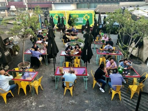 View from top on chairs and tables at Telefonica Gastro Park