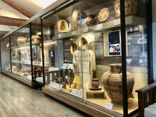 Glass showcase of historic native american tribal artifacts at the Museum of northern Arizona