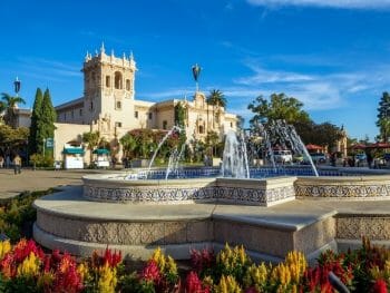 Fountain in the foreground and San Diego Natural History Museum in the Background