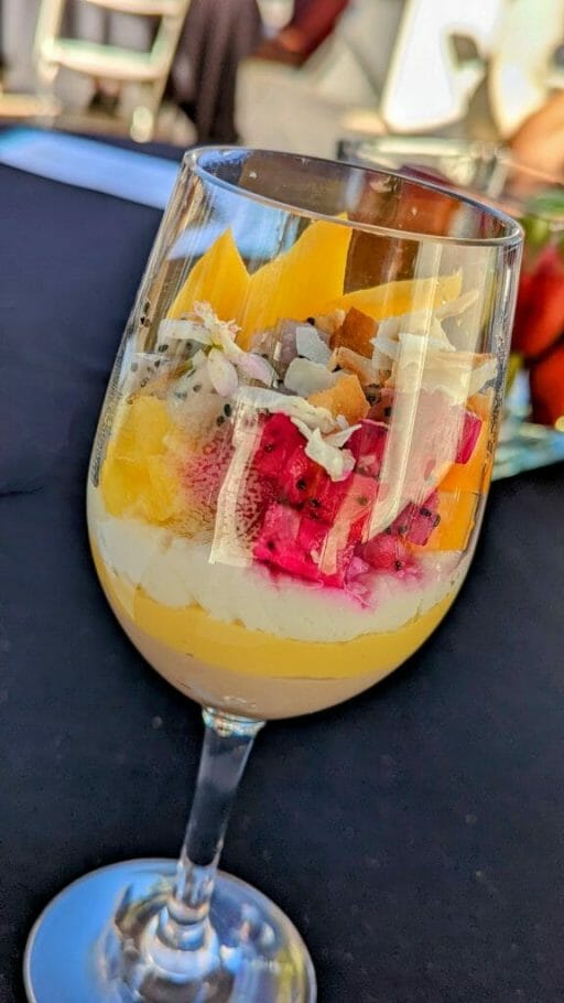 Fresh fruit and light creams in a wine glass - Healthy Dessert at Glen Ivy Kitchen