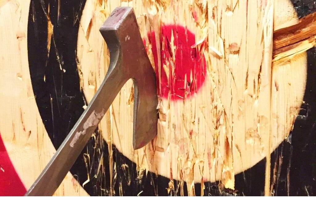 Axe sticking in a wood target - unique things to do in San Diego