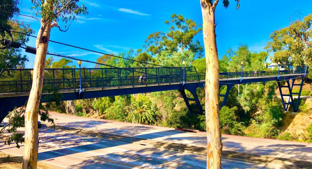 7 Bridges hiking trail crossing roadway, urban hike. Hillcrest San Diego.