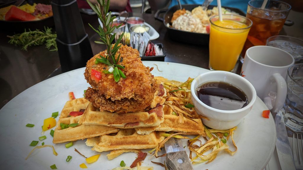 chicken and waffles breakfast at Hash House a Go Go Hillcrest San Diego