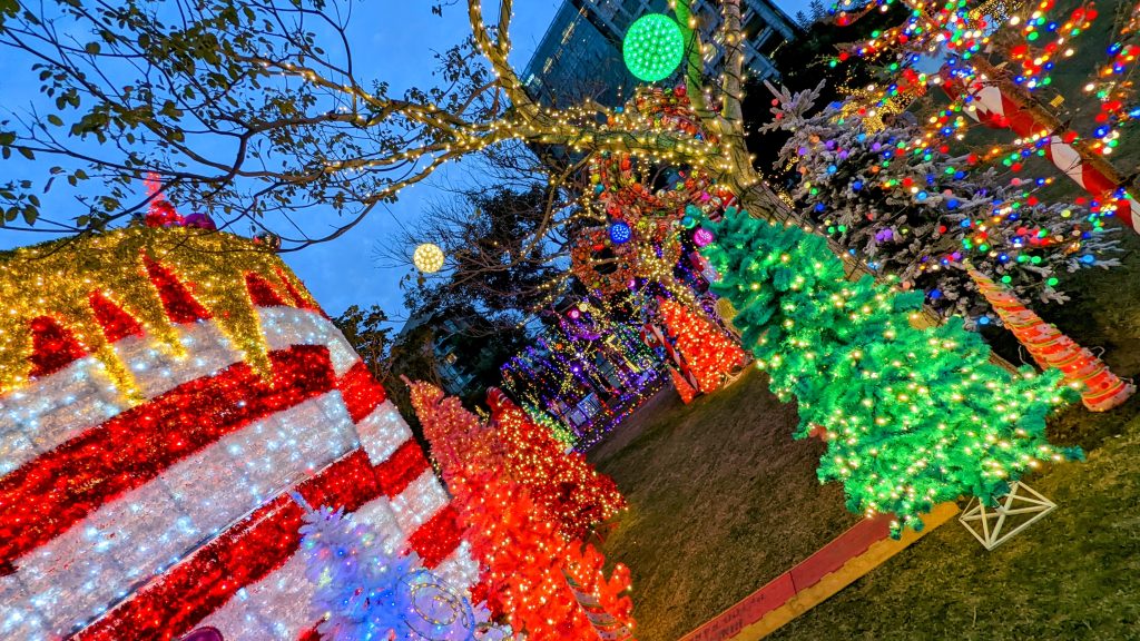 Christmas trees and Holiday decor at Petco Park Holiday Market San Diego