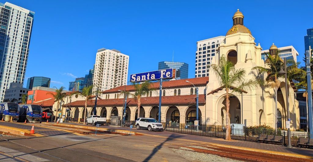 Hispanic looking train station in San Diego - Santa Fe Depot