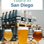San Diego is a beer lovers' paradise! To get a real feel for the California beer culture, join one of these San Diego brewery tours! 3 beer glasses in the front with beer kegs in the background - Text overlay: Best Brewery Tours in San Diego