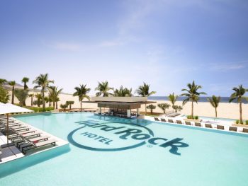 Hard Rock Hotel Los Cabos Pool with Hard Rock logo in the pool