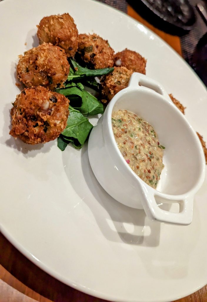 crab cake appetizer at Hard Rock Hotel Los Cabos