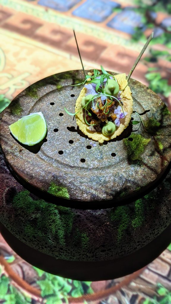small taco on a stone plate