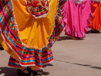 Closeup of colorful mexican scirts during dancing