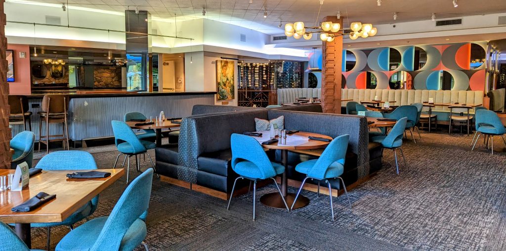 ZuZu Restaurant Valley Ho hotel restaurant - Midcentury modern color scheme red and clue