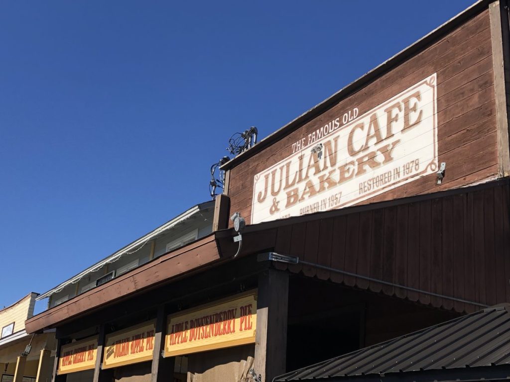 Outside view of sign at Julian Cafe in Julian CA