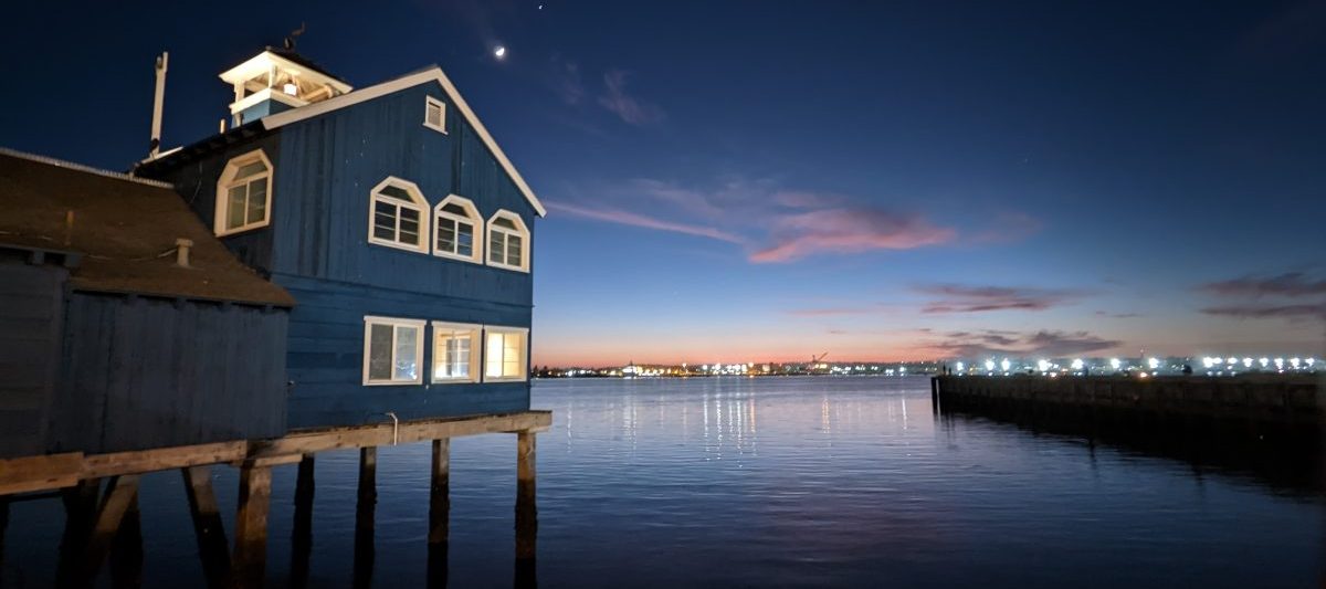 Seaport Village at night