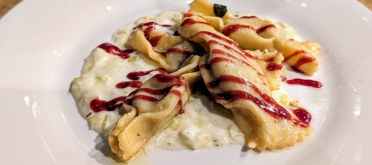 Ravioli tasting menu at Ciccia Osteria - ravioli stuffed with rabbit over leek sauce