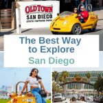 Collage of 3 photos showing yellow go car tours in san Diego