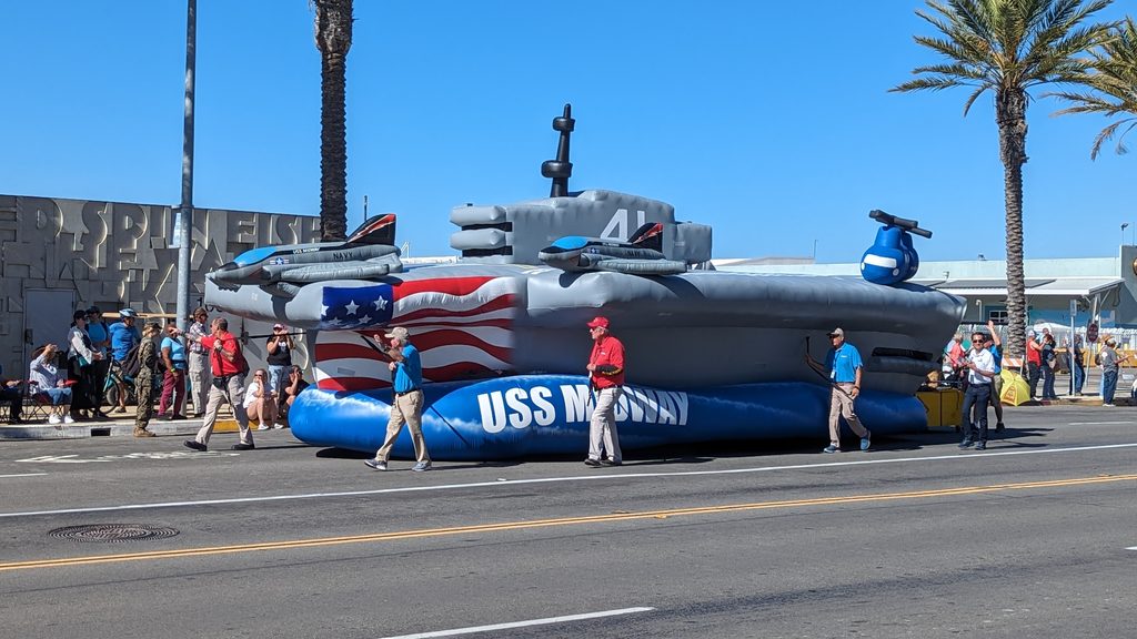 Veterans Day Parade San Diego - USS Midway Float with Volunteers