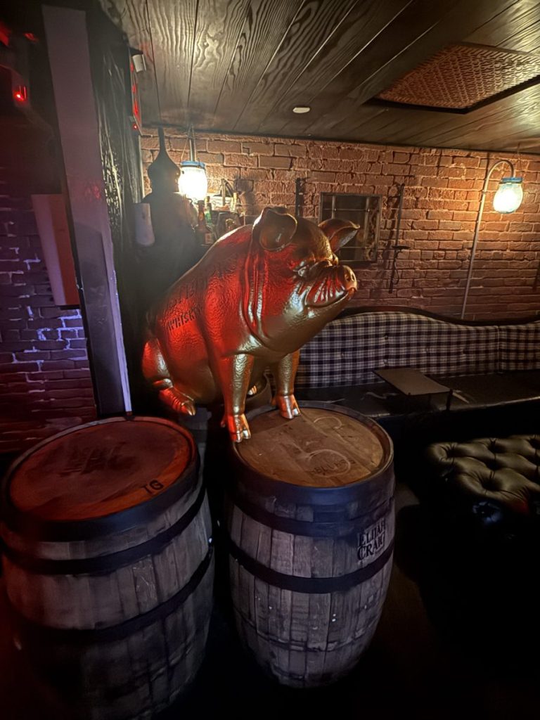 two barrels and a pig decor at Prohibition Speakeasy San Diego