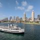 San Diego Bay Cruise ship in front of San Diego skyline