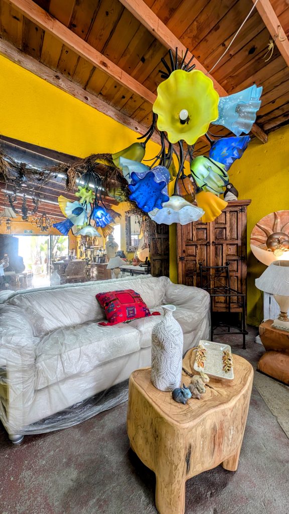 custom colorful lamp and furniture at Alex Curio store in Rosarito