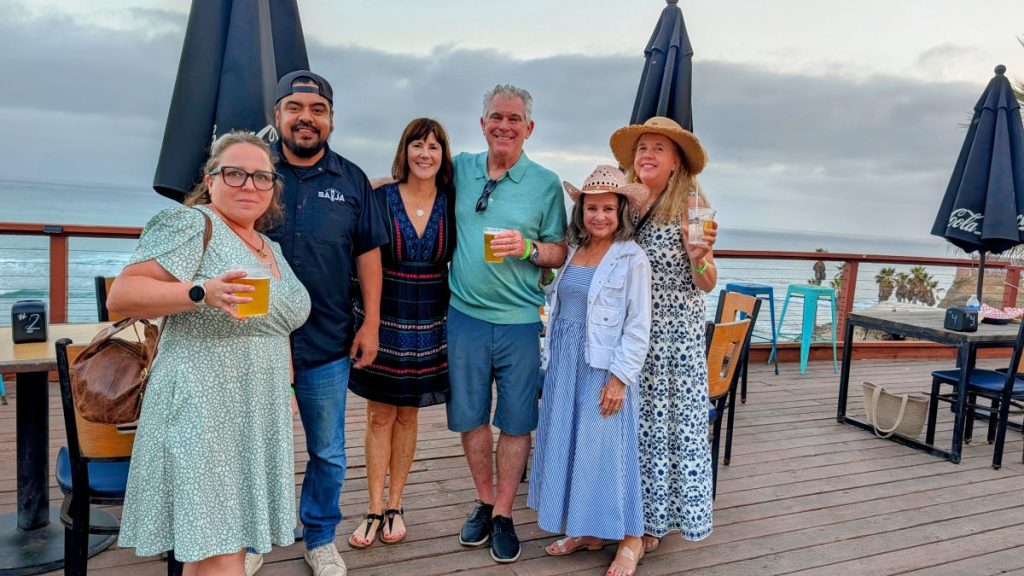 Group photo with Maria Haase and Travel writers with beer maker at Patio Popotla