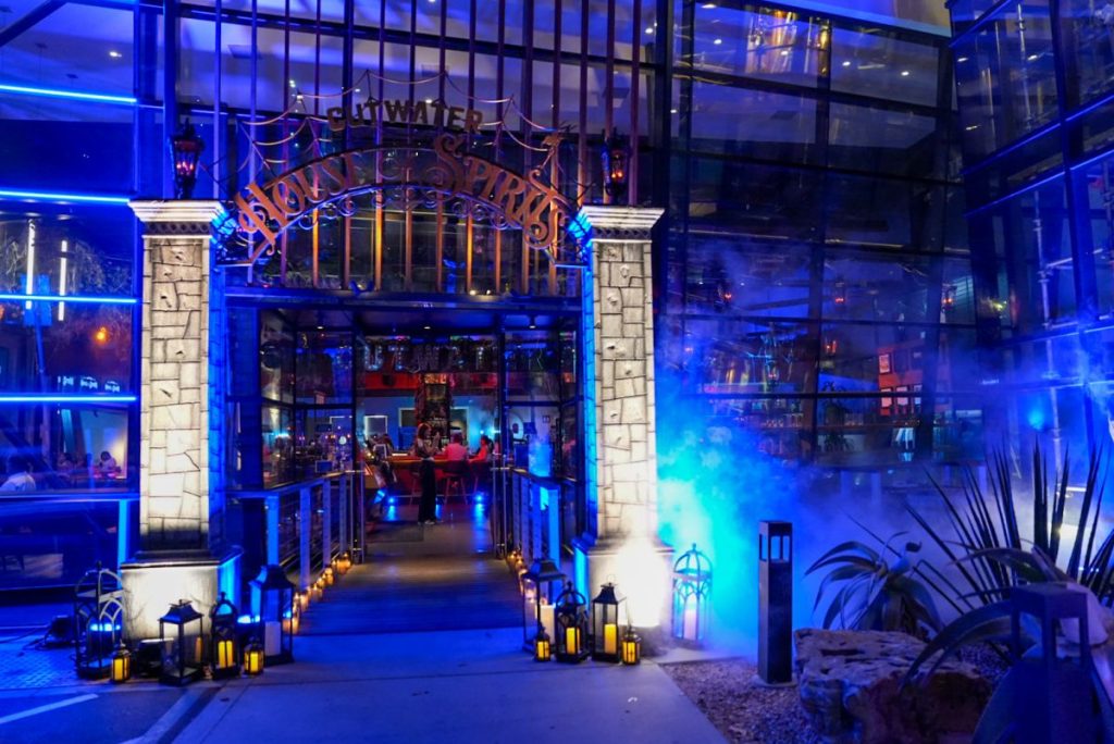 Entrance to Cutwater Spirits Tasting Room with Halloween Decorations